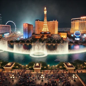 watching the Fountains of Bellagio during a nighttime performance