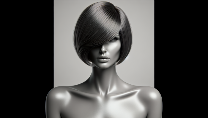 Chic inverted bob haircut on elegant woman over 60, modern and sophisticated.