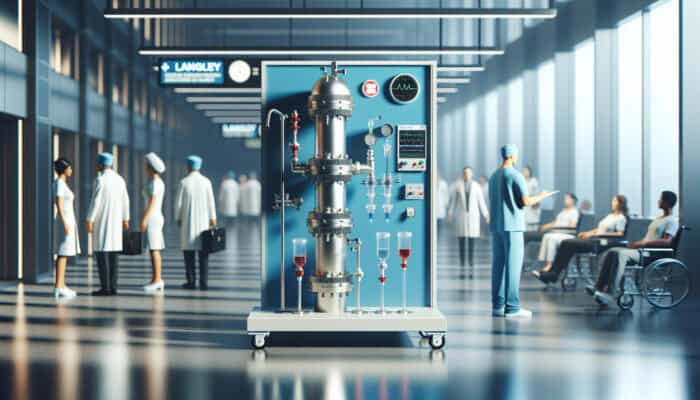 A modern hospital in Langley testing a backflow prevention device, ensuring safe drinking water for staff and patients.