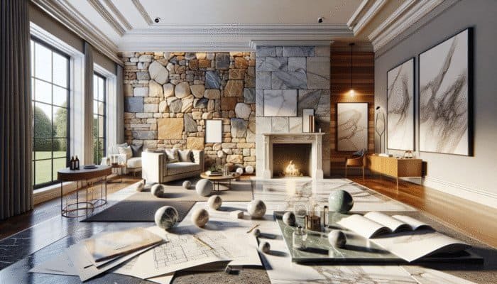 Interior of a UK home showcasing sandstone, slate, and marble, maintained by LTP's pH-neutral cleaners, highlighting their natural beauty.