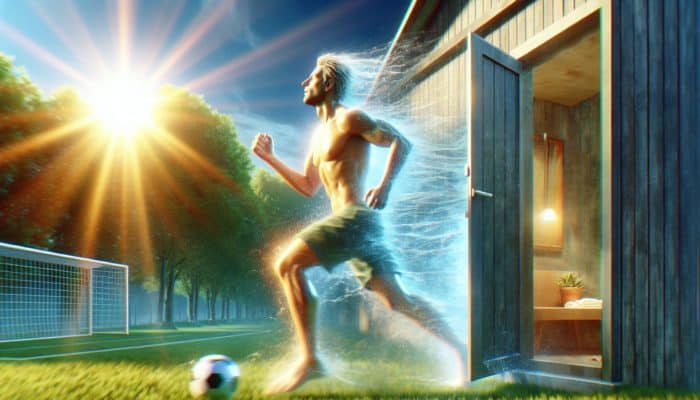 Person feeling fresh and comfortable post-grooming, enjoying physical activities in a sunny environment.