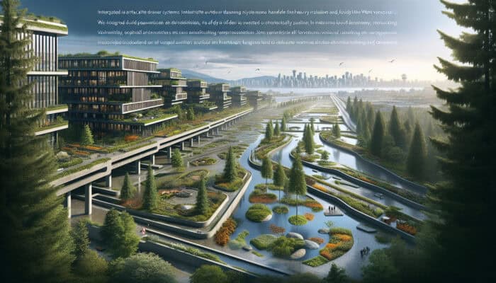 Outdoor Drainage Services in West End Vancouver: A landscape in West End, Vancouver, with drainage systems managing heavy rainfall, preventing flooding and erosion.