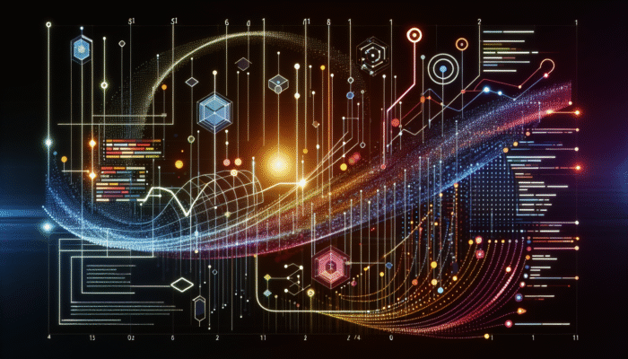Optimize Meta Titles for Higher Click-Through Rates. A digital interface showing meta titles on a search engine results page with colorful graphs and binary code.