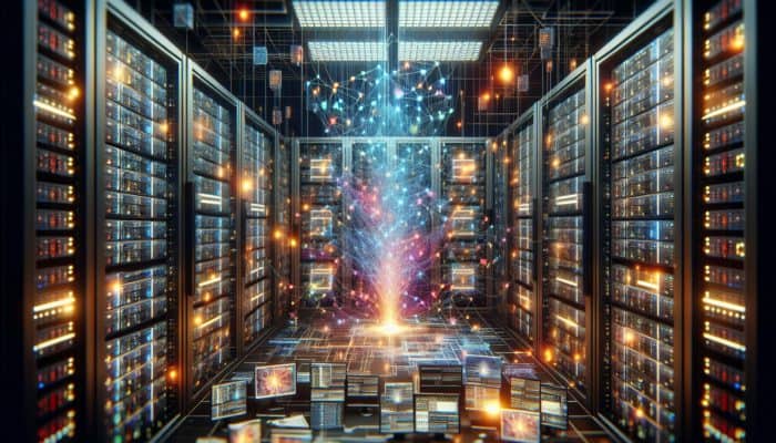 Utilize Server-Side Caching for Improved Speed: A server room with illuminated caching units enhancing web application performance and user satisfaction.