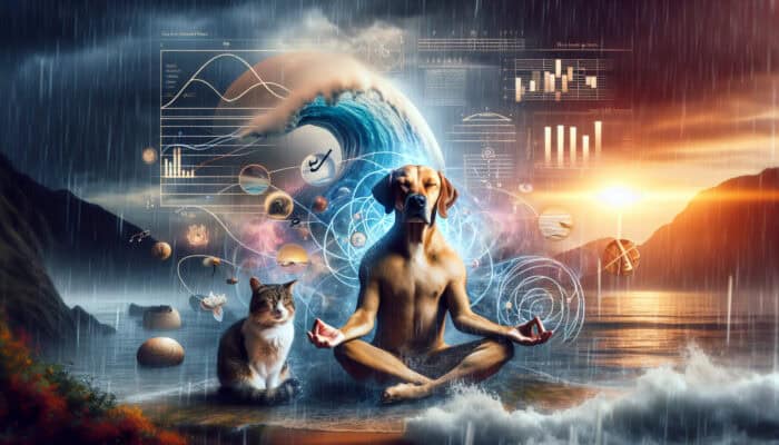 A dog and cat relaxing during meditation with soft classical music and nature sounds.