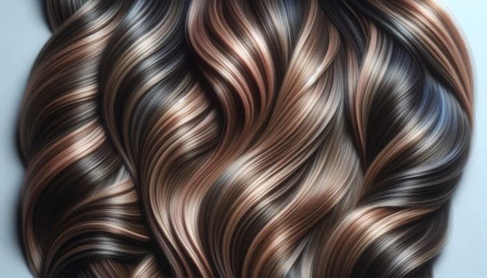 Luxurious hair with darker lowlights and lighter highlights, enhancing depth and vibrancy.