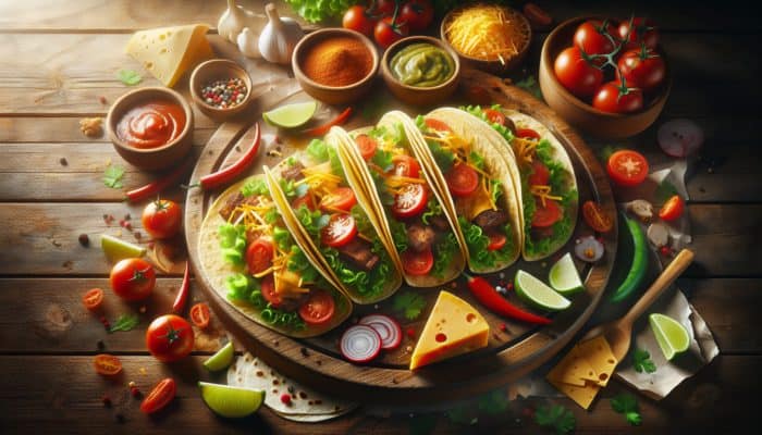 How to Make a Quick Taco Night: A colorful taco night setup with hard and soft shells on a rustic wooden table.