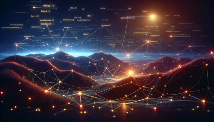 A glowing sitemap index file with interconnected URL nodes, essential for SEO, against a dark background.