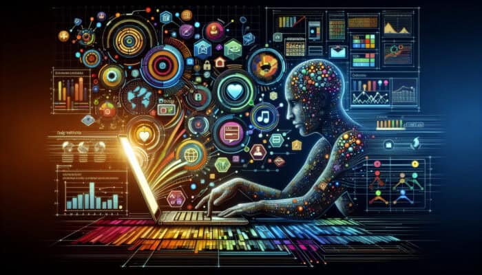 Person using laptop with shared resource icons, integrating them into workflow with calendar and project management tools visible.