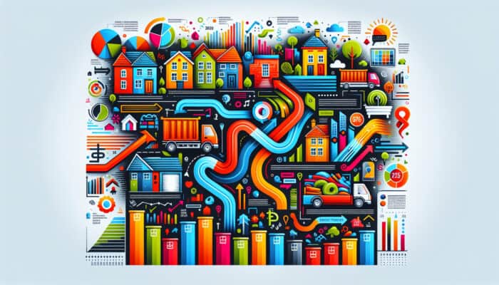 Infographic showing house clearance trends and expert insights in Derby with colorful charts and neighborhood icons.