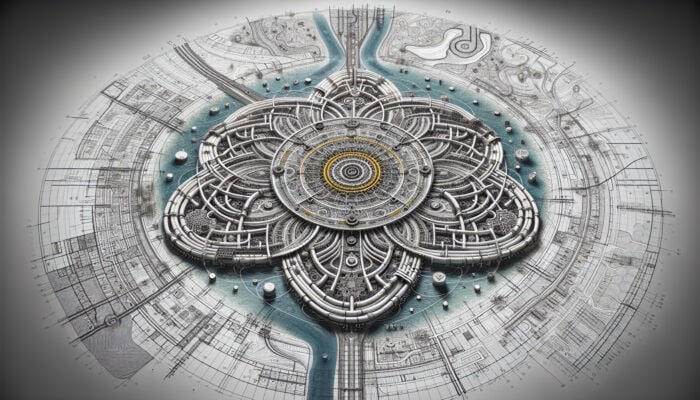 Detailed blueprint of storm drainage system on topographic map, showing efficient water flow management.