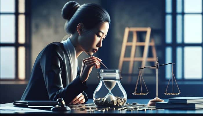 A financial expert reviewing client's financial documents in an office to advise on mortgage debt consolidation.