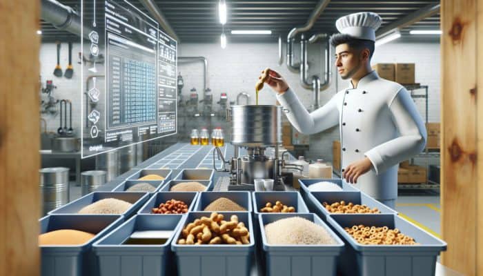 A chef filtering peanut oil after deep frying, utilizing a sophisticated oil management system with labeled recycling containers.