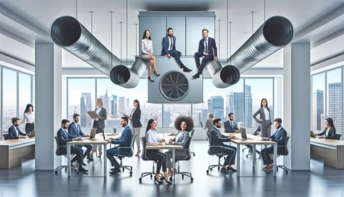 Modern office with clean ducts enhancing air quality and employee productivity.