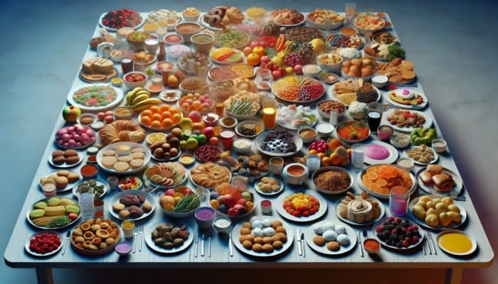 How to Cook for Picky Eaters Easily: A table with various foods showing different textures and aromas, reflecting a picky eater's sensory sensitivities and past aversions.