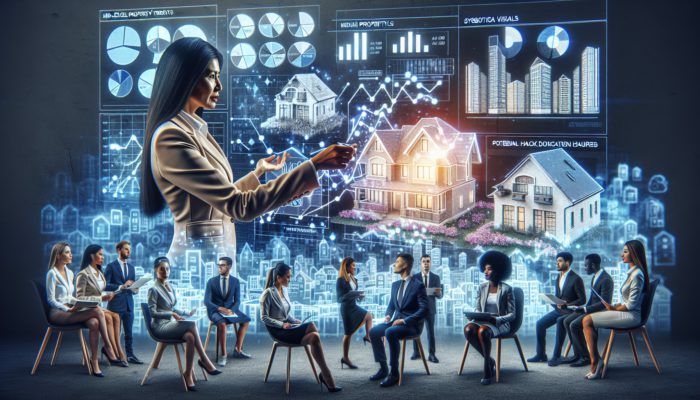 Strategic investor examining Mahikeng mid-level property market trends using charts, graphs, and diverse property types.