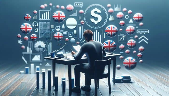 A UK resident reviewing financial documents and charts for debt consolidation assessment.