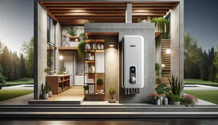 A modern tankless water heater in a sustainable Kitsilano home, symbolizing durability and a 20-year lifespan.
