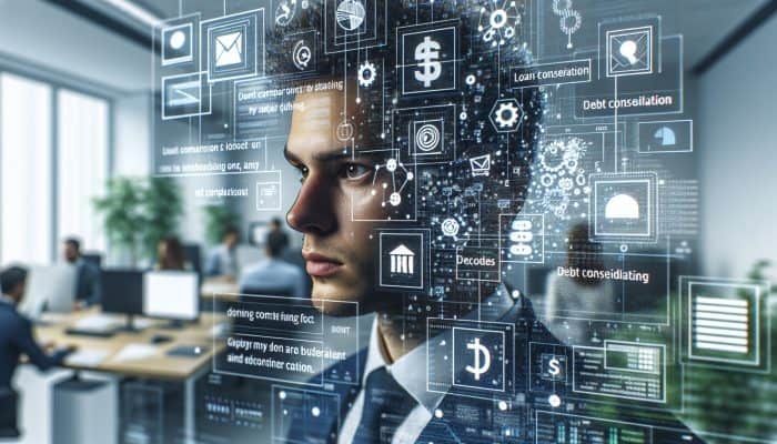 Debt Consolidation Loan Comparison Websites: UK's Top Picks | DCL Individual in a UK office assessing debt consolidation loans with various documents and charts.