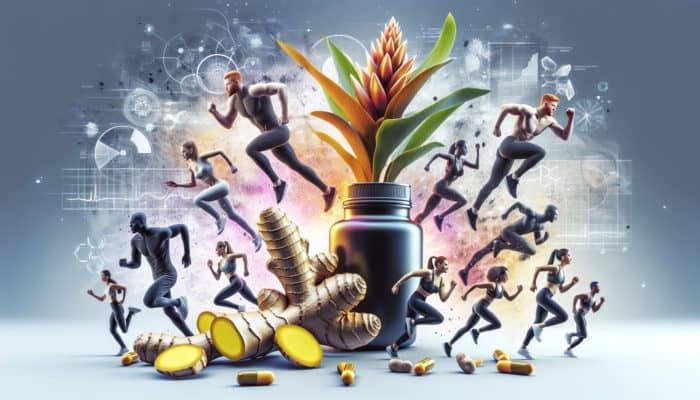 Illustration of black ginger root from Kaempferia parviflora energizing athletes and fitness enthusiasts.