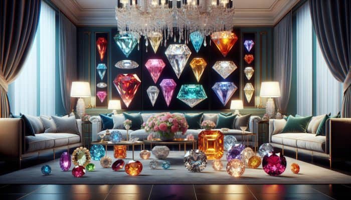Vibrant Gala Gems in diverse colours and unique cuts, enhancing jewellery and decor elegance.
