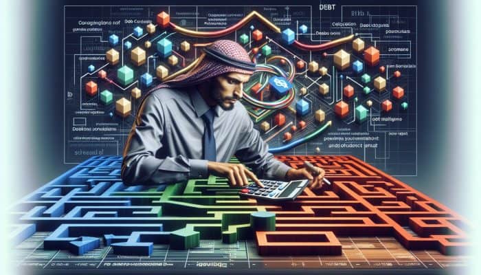 A person analyzing financial chart and debt documents, focused on debt consolidation assessment.