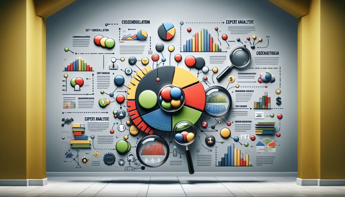 Infographic showing APR breakdowns for debt consolidation loans with expert analysis and colour-coded sections.