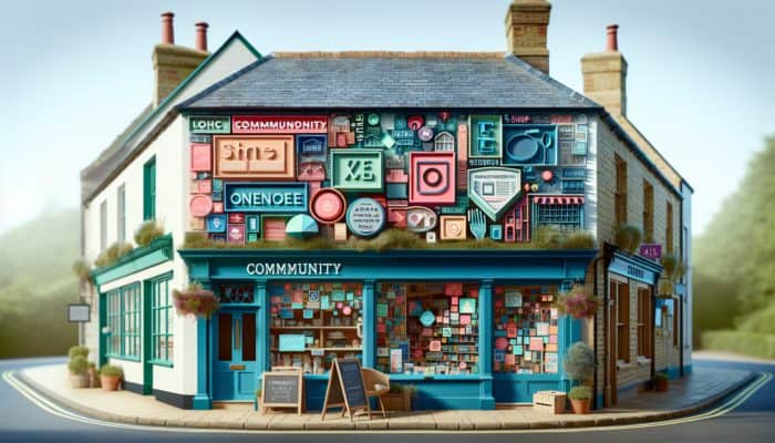 A vibrant storefront in Blandford Forum featuring local keywords and a community map, enhancing on-page SEO.