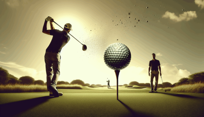 South African golf pro swinging a club, Titleist Pro V1 ball in flight, Ernie Els and Louis Oosthuizen in background.